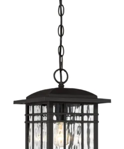 Quoizel Pendant Lighting Canyon Black Craftsman Clear Glass Square Outdoor Pendant Light
