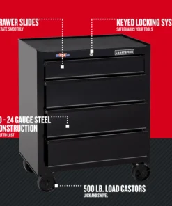 CRAFTSMAN Bottom Tool Cabinets 1000 Series 26.5-in W x 32.5-in H 4-Drawer Steel Rolling Tool Cabinet (Black) -Craftsman Store 08965273