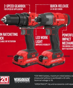 CRAFTSMAN Power Tool Combo Kits V20 2-Tool 20-Volt Max Power Tool Combo Kit with Soft Case (2-Batteries Included and Charger Included) -Craftsman Store 09651943