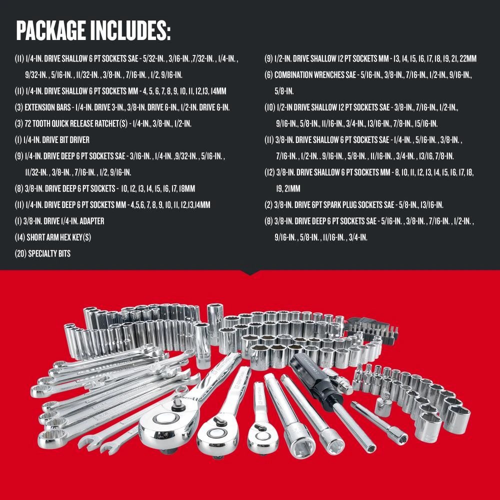 CRAFTSMAN Mechanics Tool Sets 159-Piece Standard (SAE) and Metric Combination Polished Chrome Mechanics Tool Set (1/4-in; 3/8-in) 3 CRAFTSMAN Mechanics Tool Sets 159-Piece Standard (SAE) and Metric Combination Polished Chrome Mechanics Tool Set (1/4-in; 3/8-in) - Image 3