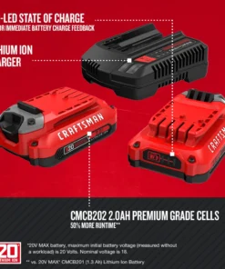 CRAFTSMAN Power Tool Batteries & Chargers V20 20-Volt Max 2-Pack 2 Amp-Hour Lithium Power Tool Battery Kit (Charger Included) 8 CRAFTSMAN Power Tool Batteries & Chargers V20 20-Volt Max 2-Pack 2 Amp-Hour Lithium Power Tool Battery Kit (Charger Included) -Craftsman Store 09889725