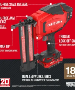 CRAFTSMAN Nailers V20 18-Gauge 20-Volt Max Cordless Brad Nailer -Craftsman Store 09900514