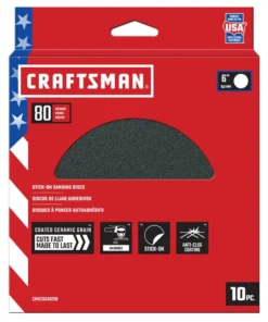 CRAFTSMAN Power Tool Sandpaper 6 In PSA Cer Discs 80 Grit 10pk 10-Piece Ceramic Alumina 80-Grit Disc Sandpaper