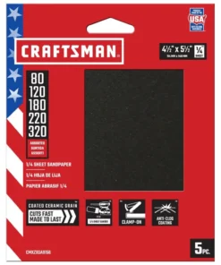 CRAFTSMAN Power Tool Sandpaper Ceramic 1/4 Sheet Asst Grit 5pk 5-Piece Ceramic Alumina Multi-grade Pack Sheet Sandpaper