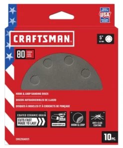 CRAFTSMAN Power Tool Sandpaper 5 In 8H H/L Cer Disc 80 Grit 10pk 10-Piece Ceramic Alumina 80-Grit Disc Sandpaper