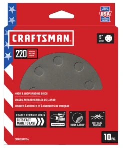 CRAFTSMAN Power Tool Sandpaper 5 In 8H H/L Cer Disc 220 Grt 10pk 10-Piece Ceramic Alumina 220-Grit Disc Sandpaper