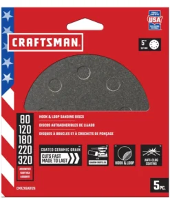 CRAFTSMAN Power Tool Sandpaper 5 In 8H H/L Cer Disc Asst Grt 5pk 5-Piece Ceramic Alumina Multi-grade Pack Disc Sandpaper
