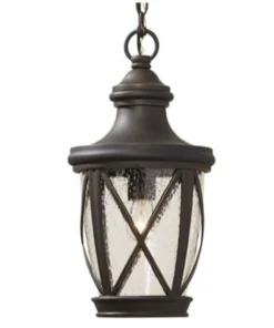 allen + roth Pendant Lighting Castine Bronze Craftsman Seeded Glass Lantern LED Outdoor Pendant Light