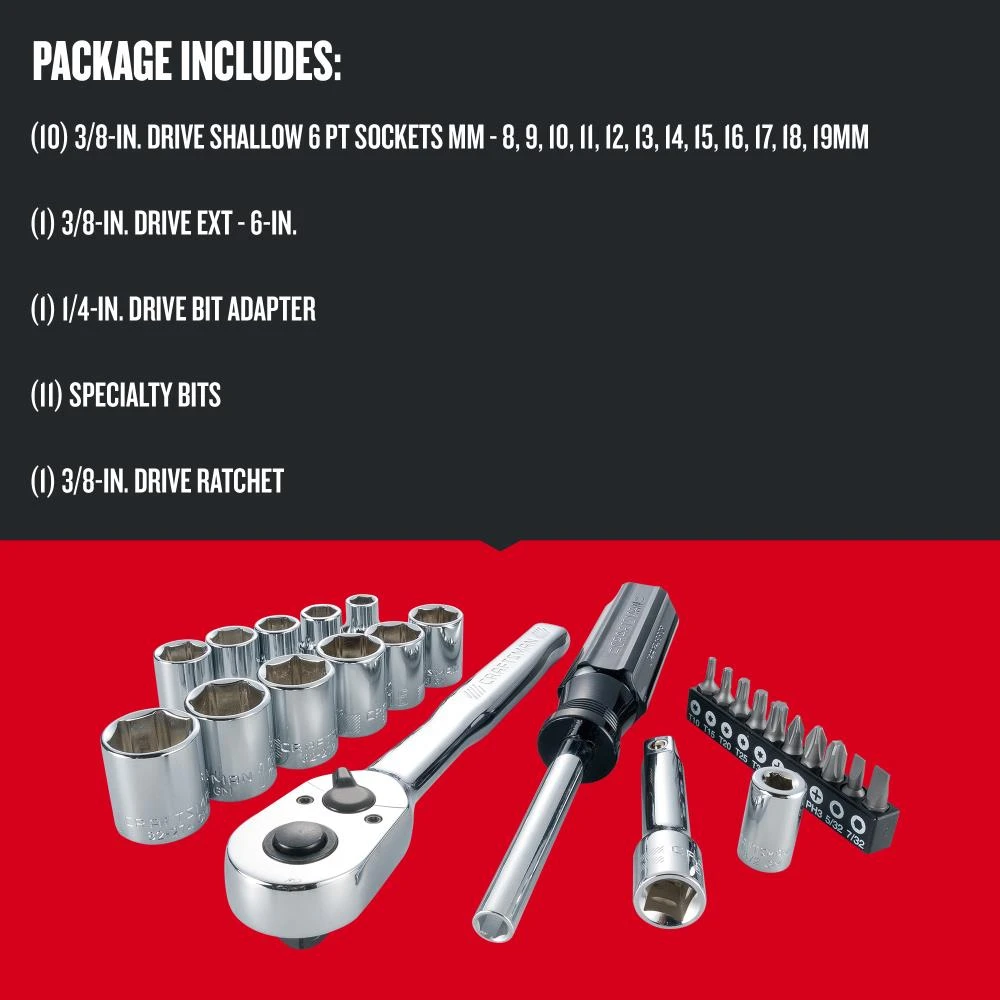 CRAFTSMAN Mechanics Tool Sets 24-Piece Metric Polished Chrome Mechanics Tool Set (3/8-in) 2 CRAFTSMAN Mechanics Tool Sets 24-Piece Metric Polished Chrome Mechanics Tool Set (3/8-in) - Image 2