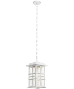 Kichler Pendant Lighting Beacon Square White Craftsman Textured Glass Lantern Pendant Light