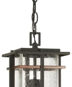 Minka Lavery Pendant Lighting San Marcos Black with Antique Copper Accents Craftsman Clear Glass Linear Outdoor Pendant Light