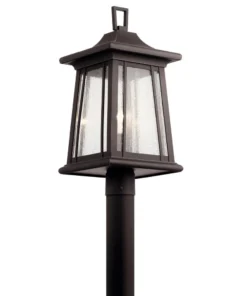 Kichler Post Light Parts Taden 150-Watt 21.5-in Rubbed Bronze Craftsman Light Post Lantern