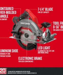 CRAFTSMAN Circular Saws V20 20-Volt Max 7-1/4-in Brushless Cordless Circular Saw -Craftsman Store 13631864