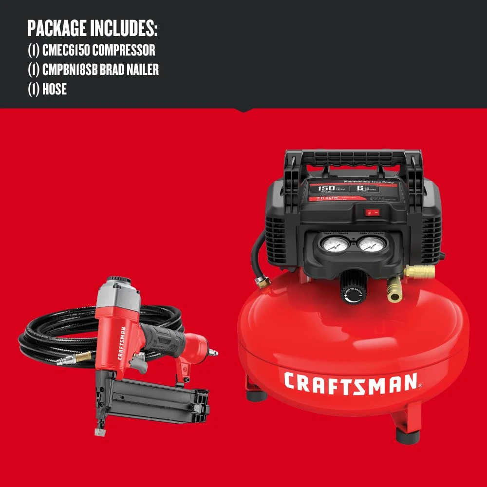 CRAFTSMAN Air Compressors 6-Gallon Single Stage Portable Electric Pancake Air Compressor (1-Tools Included) 3 CRAFTSMAN Air Compressors 6-Gallon Single Stage Portable Electric Pancake Air Compressor (1-Tools Included) - Image 3