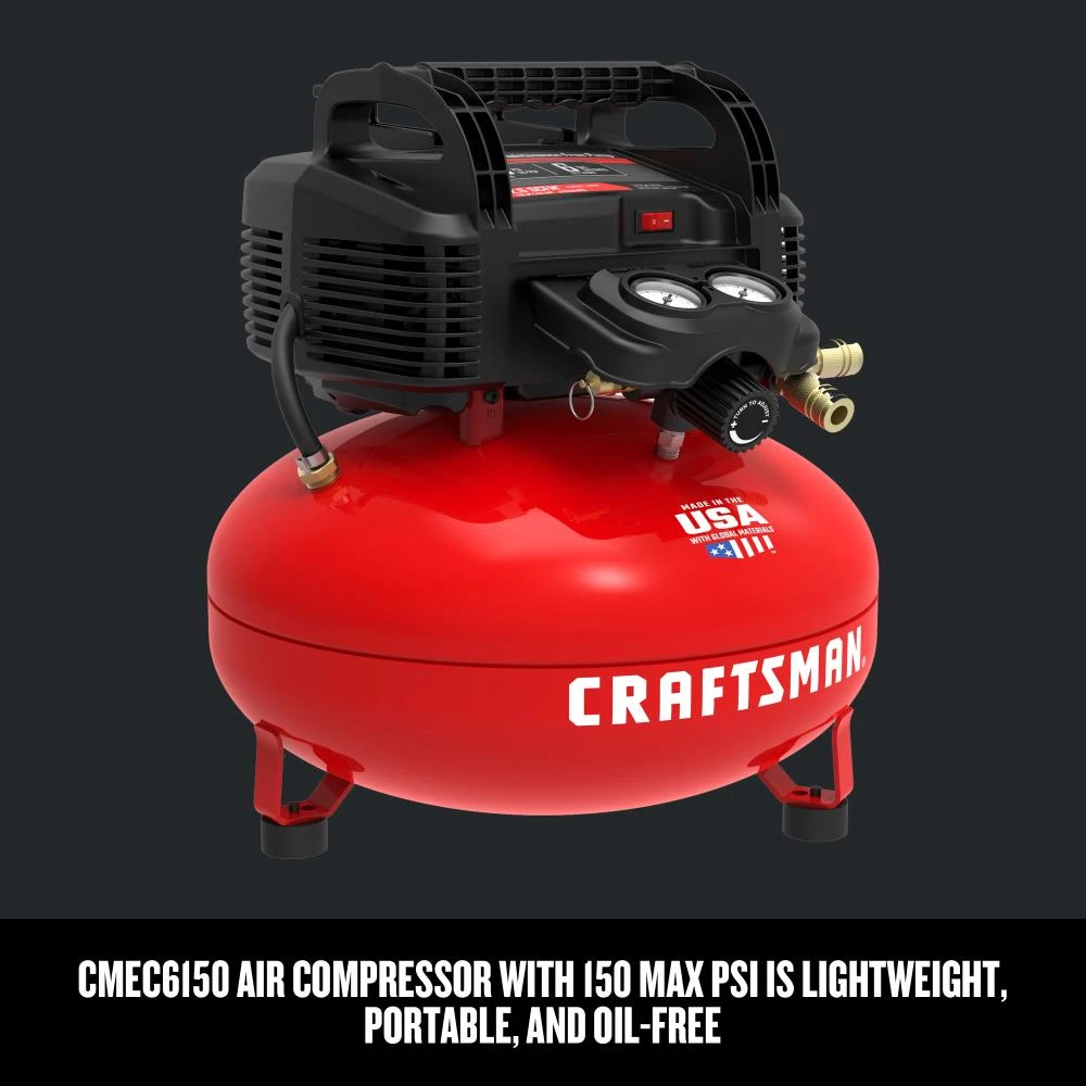 CRAFTSMAN Air Compressors 6-Gallon Single Stage Portable Electric Pancake Air Compressor (1-Tools Included) 4 CRAFTSMAN Air Compressors 6-Gallon Single Stage Portable Electric Pancake Air Compressor (1-Tools Included) - Image 4