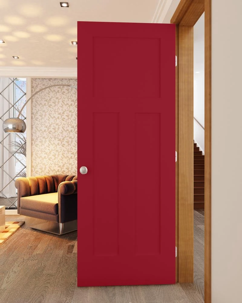 ReliaBilt Prehung Interior Doors Shaker 24-in x 80-in Barn Red 3-Panel Craftsman Solid Core Prefinished Pine MDF Right Hand Inswing Single Prehung Interior Door 2 ReliaBilt Prehung Interior Doors Shaker 24-in x 80-in Barn Red 3-Panel Craftsman Solid Core Prefinished Pine MDF Right Hand Inswing Single Prehung Interior Door - Image 2