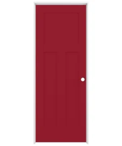 ReliaBilt Prehung Interior Doors Shaker 24-in x 80-in Barn Red 3-Panel Craftsman Solid Core Prefinished Pine MDF Right Hand Inswing Single Prehung Interior Door