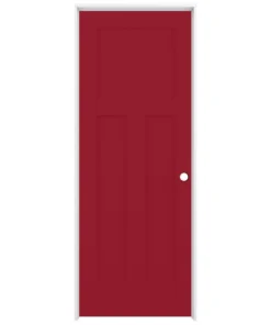 ReliaBilt Prehung Interior Doors Shaker 28-in x 80-in Barn Red 3-Panel Craftsman Solid Core Prefinished Pine MDF Right Hand Inswing Single Prehung Interior Door