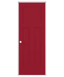 ReliaBilt Prehung Interior Doors Shaker 28-in x 80-in Barn Red 3-Panel Craftsman Solid Core Prefinished Pine MDF Left Hand Inswing Single Prehung Interior Door