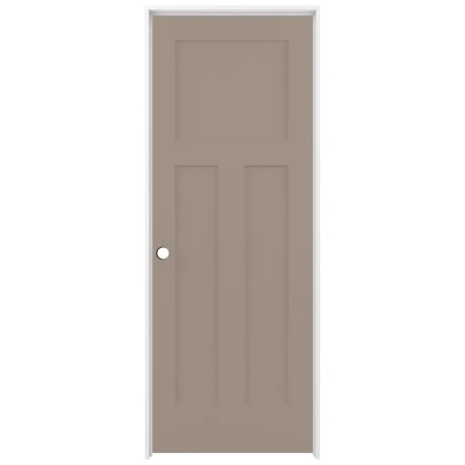 ReliaBilt Prehung Interior Doors Shaker 36-in x 80-in Sand Piper 3-Panel Craftsman Solid Core Prefinished Pine MDF Left Hand Inswing Single Prehung Interior Door -Craftsman Store 14986646