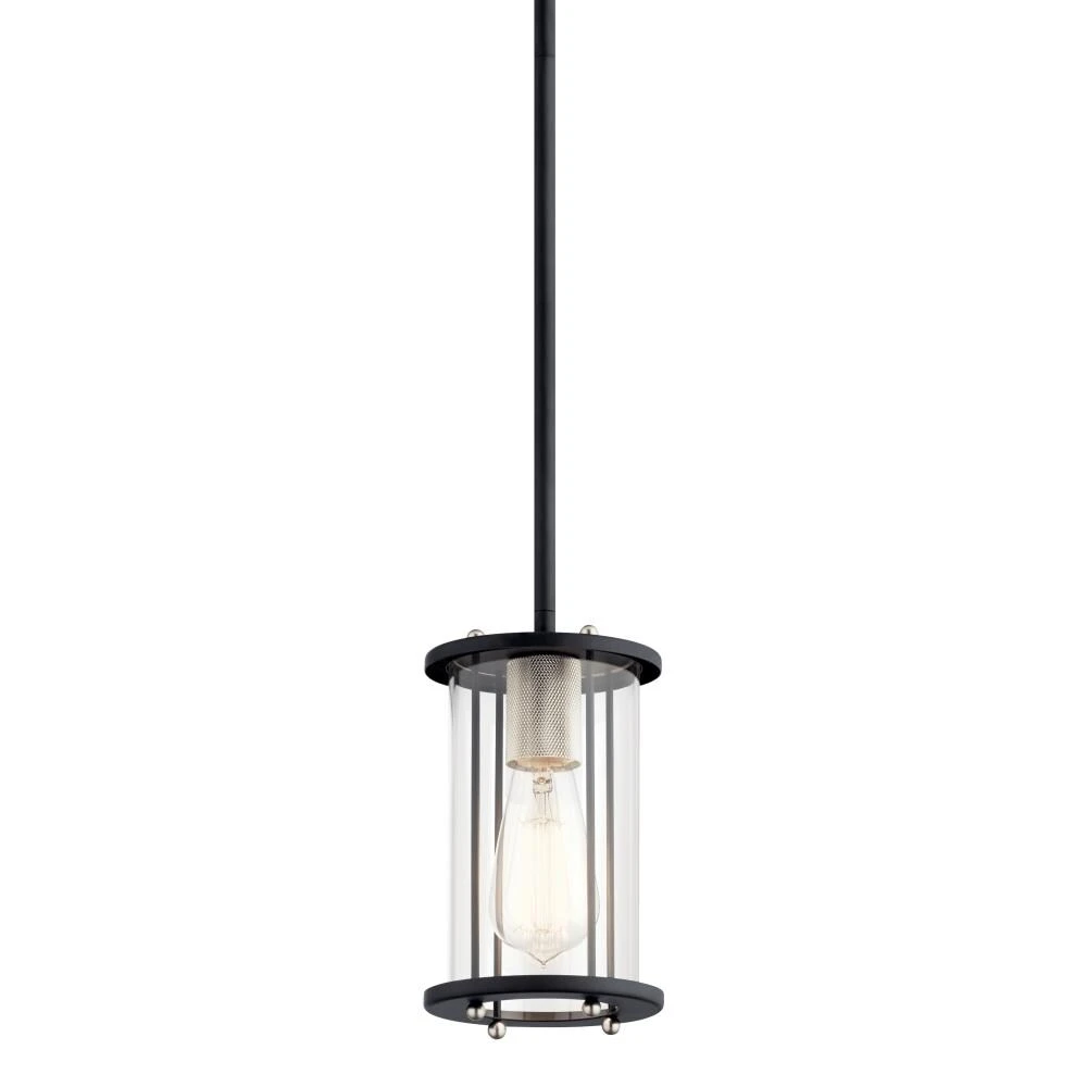 Kichler Pendant Lighting Loman Matte Black and Brushed Nickel Craftsman Clear Glass Cylinder Mini Pendant Light 2 Kichler Pendant Lighting Loman Matte Black and Brushed Nickel Craftsman Clear Glass Cylinder Mini Pendant Light - Image 2