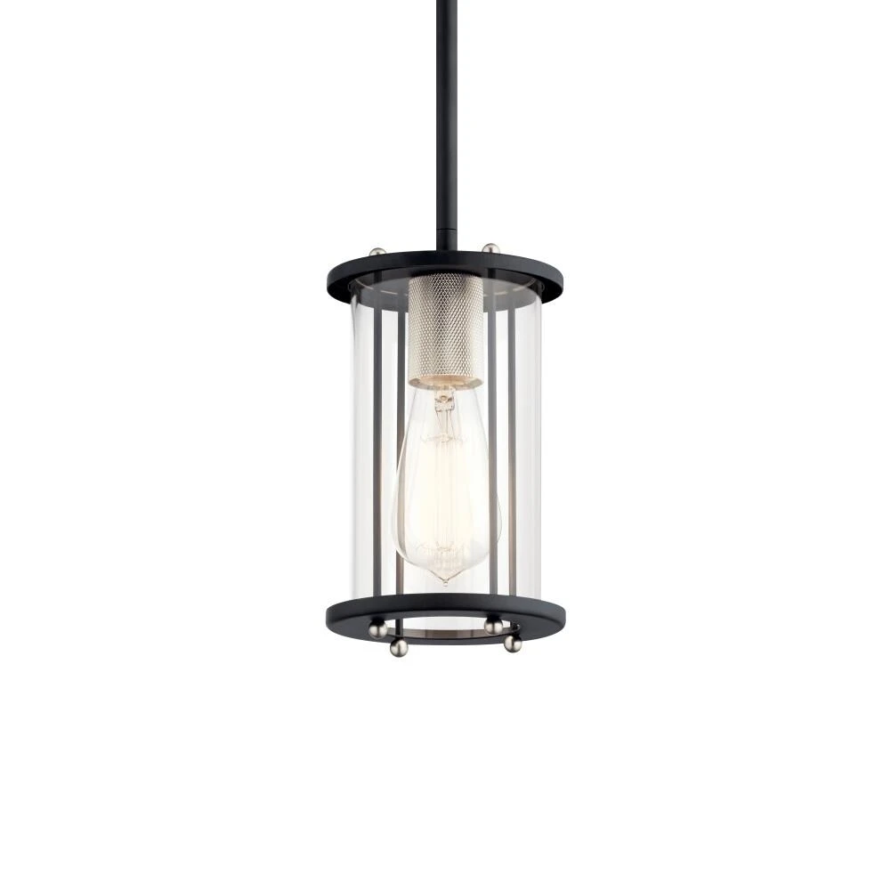 Kichler Pendant Lighting Loman Matte Black and Brushed Nickel Craftsman Clear Glass Cylinder Mini Pendant Light 4 Kichler Pendant Lighting Loman Matte Black and Brushed Nickel Craftsman Clear Glass Cylinder Mini Pendant Light - Image 4