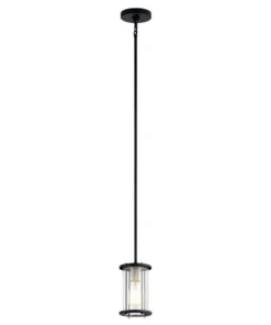 Kichler Pendant Lighting Loman Matte Black and Brushed Nickel Craftsman Clear Glass Cylinder Mini Pendant Light