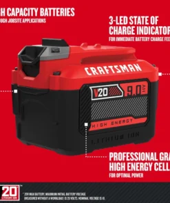 CRAFTSMAN Power Tool Batteries & Chargers V20 20-Volt Max 9 Amp-Hour Lithium Power Tool Battery -Craftsman Store 15317888