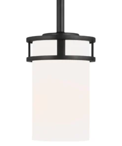 Sea Gull Lighting Pendant Lighting Robie Midnight Black Craftsman Etched Glass Cylinder Mini Pendant Light