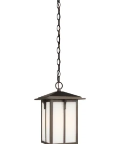 Sea Gull Lighting Pendant Lighting Tomek Antique Bronze Craftsman Etched Glass Lantern Outdoor Pendant Light