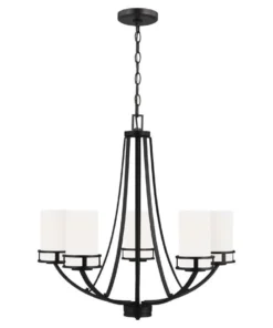 Sea Gull Lighting Chandeliers Robie 5-Light Midnight Black Craftsman Chandelier
