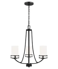 Sea Gull Lighting Chandeliers Robie 3-Light Midnight Black Craftsman Chandelier
