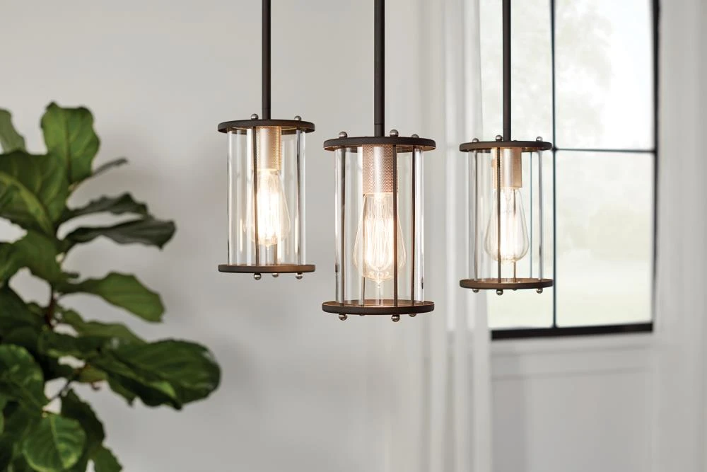 Kichler Pendant Lighting Loman Matte Black and Brushed Nickel Craftsman Clear Glass Cylinder Mini Pendant Light 5 Kichler Pendant Lighting Loman Matte Black and Brushed Nickel Craftsman Clear Glass Cylinder Mini Pendant Light - Image 5