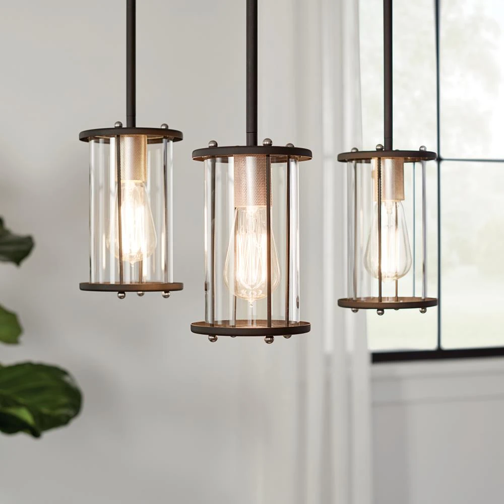 Kichler Pendant Lighting Loman Matte Black and Brushed Nickel Craftsman Clear Glass Cylinder Mini Pendant Light 6 Kichler Pendant Lighting Loman Matte Black and Brushed Nickel Craftsman Clear Glass Cylinder Mini Pendant Light - Image 6