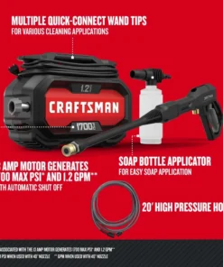 CRAFTSMAN Electric Pressure Washers 1700-PSI 1.2-GPM Cold Water Electric Pressure Washer 24 CRAFTSMAN Electric Pressure Washers 1700-PSI 1.2-GPM Cold Water Electric Pressure Washer -Craftsman Store 16728317