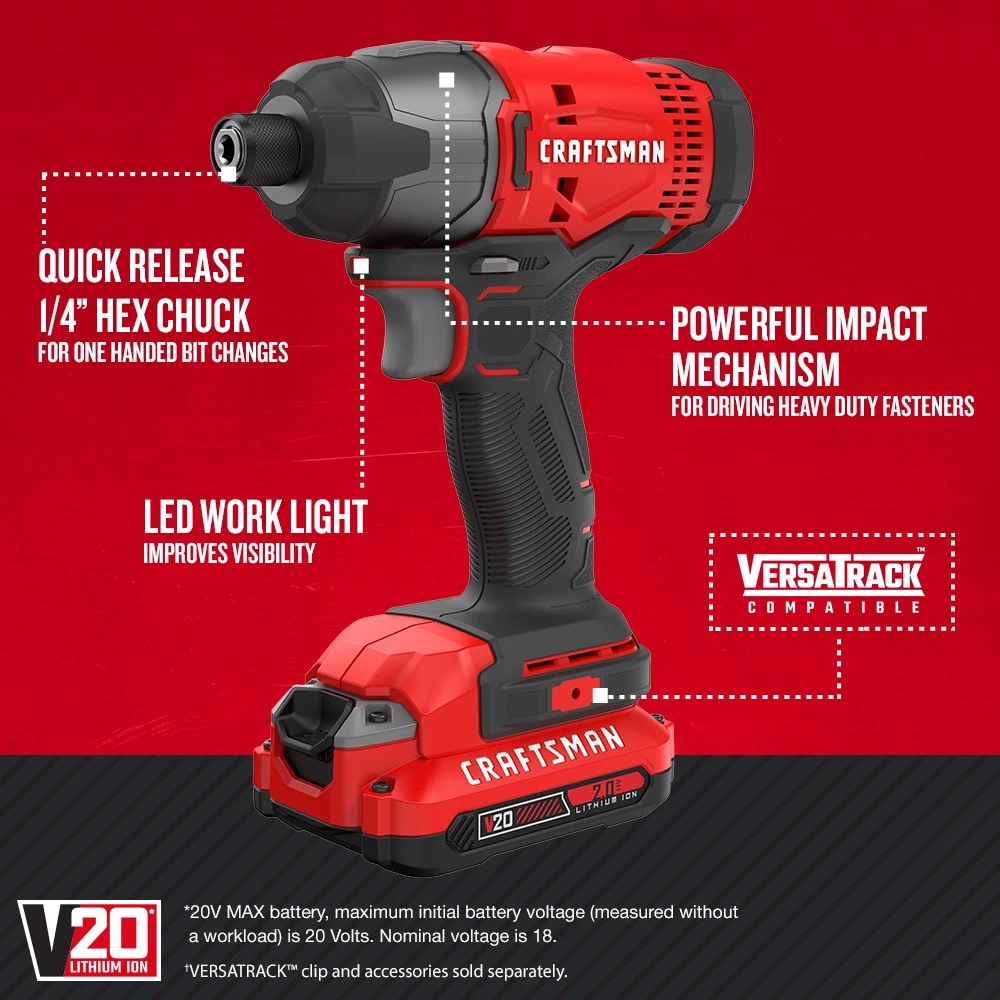 CRAFTSMAN Impact Drivers V20 20-volt Max Variable Speed Cordless Impact Driver (2-Batteries Included) 3 CRAFTSMAN Impact Drivers V20 20-volt Max Variable Speed Cordless Impact Driver (2-Batteries Included) - Image 3