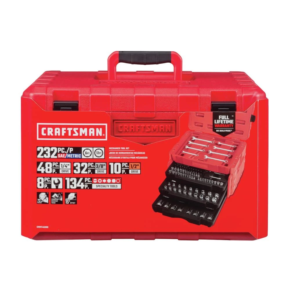 CRAFTSMAN Mechanics Tool Sets 232-Piece Standard (SAE) and Metric Combination Polished Chrome Mechanics Tool Set (1/4-in; 3/8-in) 8 CRAFTSMAN Mechanics Tool Sets 232-Piece Standard (SAE) and Metric Combination Polished Chrome Mechanics Tool Set (1/4-in; 3/8-in) - Image 8