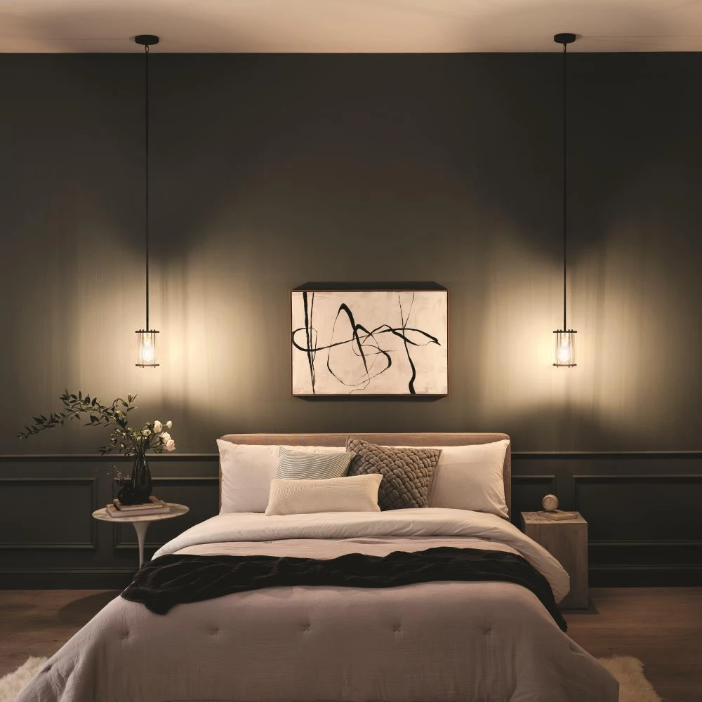 Kichler Pendant Lighting Loman Matte Black and Brushed Nickel Craftsman Clear Glass Cylinder Mini Pendant Light 15 Kichler Pendant Lighting Loman Matte Black and Brushed Nickel Craftsman Clear Glass Cylinder Mini Pendant Light - Image 15