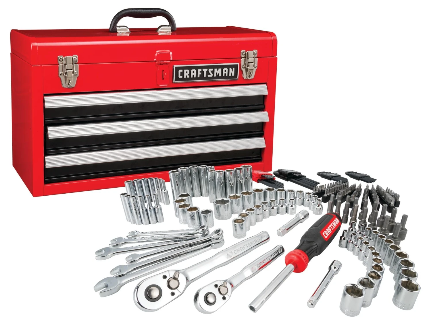 CRAFTSMAN Mechanics Tool Sets 224-Piece Standard (SAE) and Metric Combination Polished Chrome Mechanics Tool Set (1/4-in; 3/8-in) 1 CRAFTSMAN Mechanics Tool Sets 224-Piece Standard (SAE) and Metric Combination Polished Chrome Mechanics Tool Set (1/4-in; 3/8-in)
