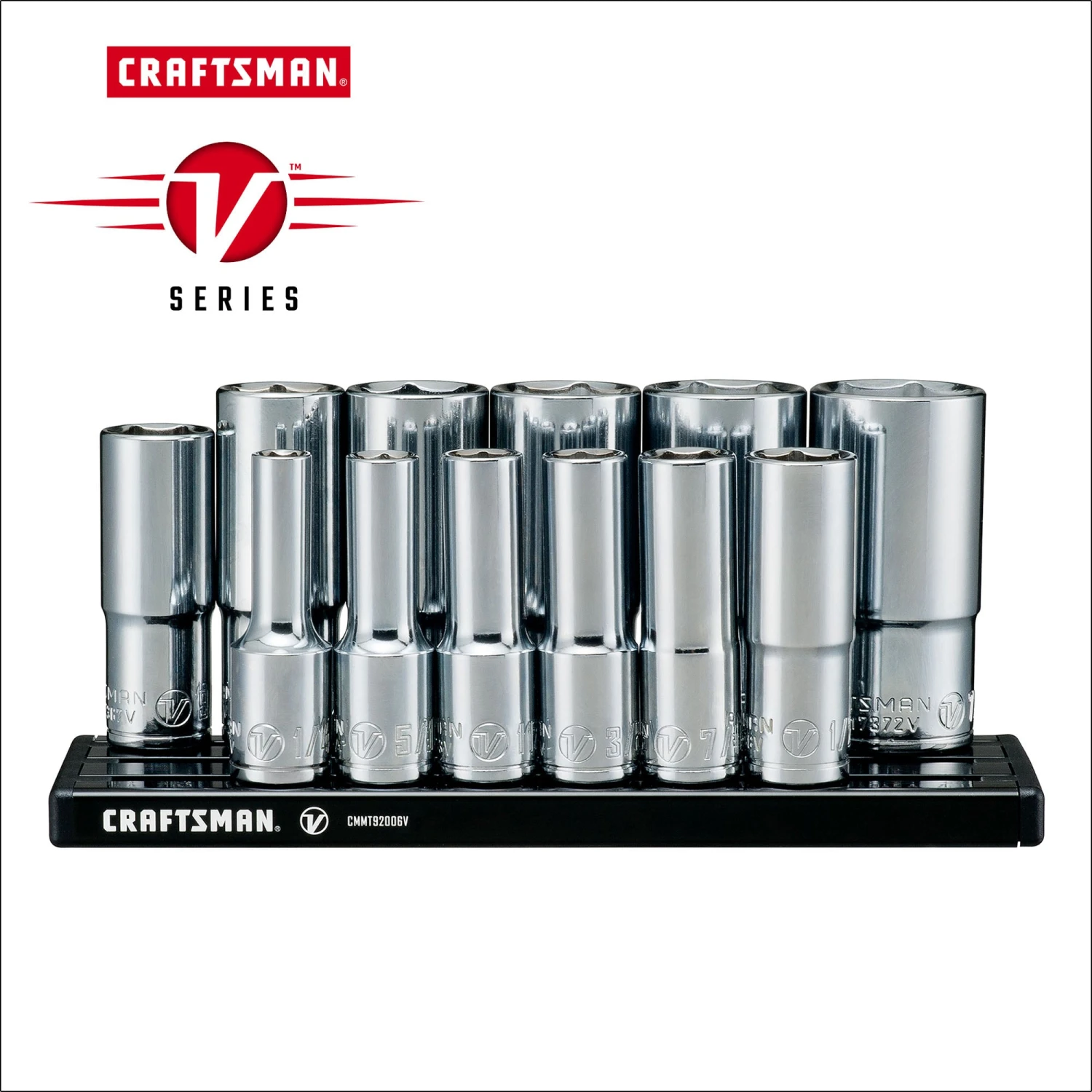 CRAFTSMAN Sockets & Socket Sets V-Series 12-Piece Standard (SAE) 3/8-in Drive 6-point Set Deep Socket Set 1 CRAFTSMAN Sockets & Socket Sets V-Series 12-Piece Standard (SAE) 3/8-in Drive 6-point Set Deep Socket Set