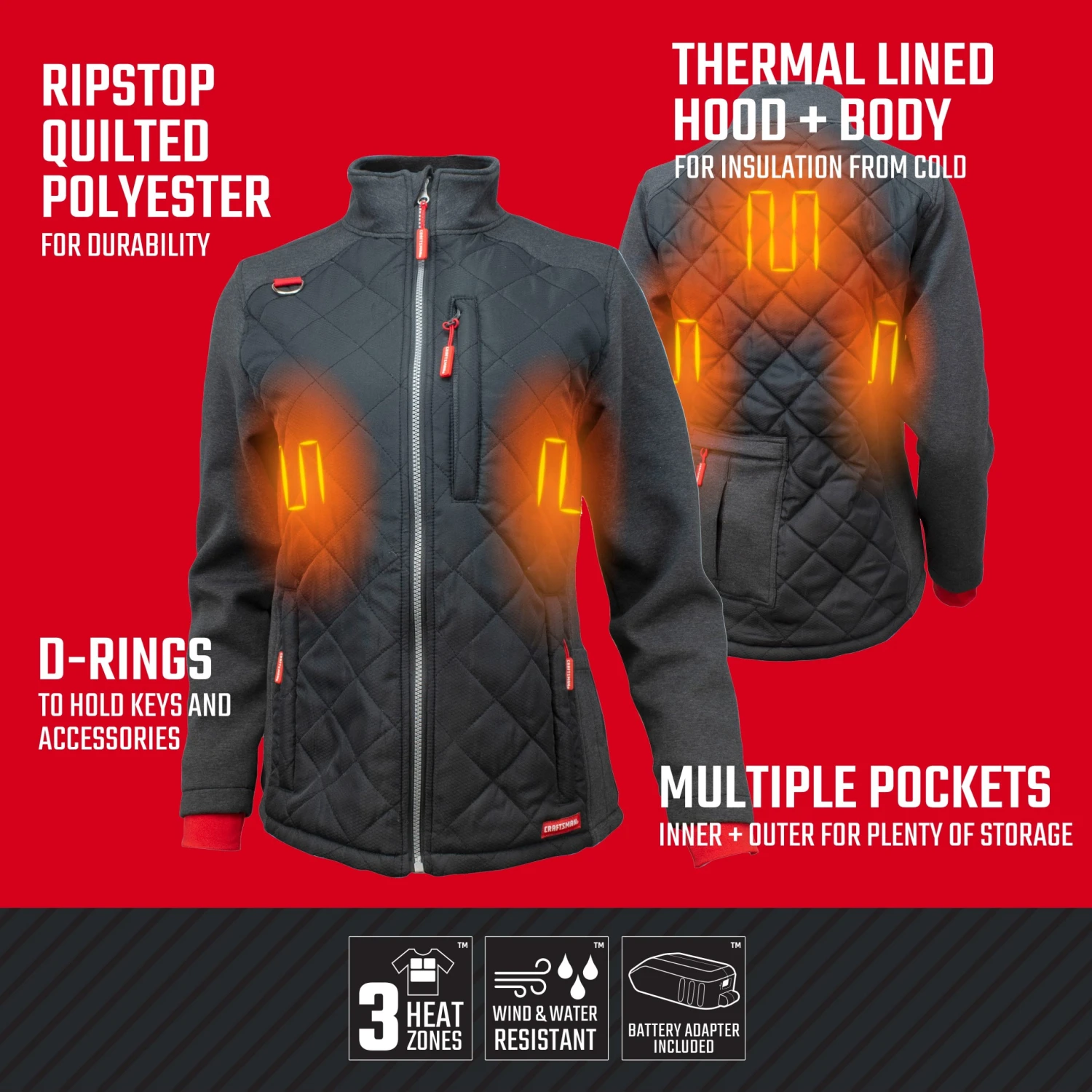 CRAFTSMAN Heated Clothing Craftsman Women's Hybrid Heated Jacket Battery Included (X-Small) 2 CRAFTSMAN Heated Clothing Craftsman Women's Hybrid Heated Jacket Battery Included (X-Small) - Image 2